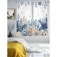 thumbnail image 3 of Coastal Sheer Curtains 2 Panels Set Ocean Blue Beige Starfish Shells Eucalyptus Leaves Sheer Window Curtains Light Filtering Rod Pocket Voile Drapes for Bedroom Living Room 52"x63", 3 of 8