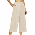 thumbnail image 2 of Pantalones de Pierna Ancha de Cintura Alta para las Mujeres de Verano Pantalones Casuales de Color Sólido, Longitud Larga con Bolsillos Laterales, 2 of 8
