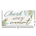 thumbnail image 3 of Cherish Every Moment Green Mauve Leaves 36 x 18 Glass Wall Hanging Sign, 3 of 4