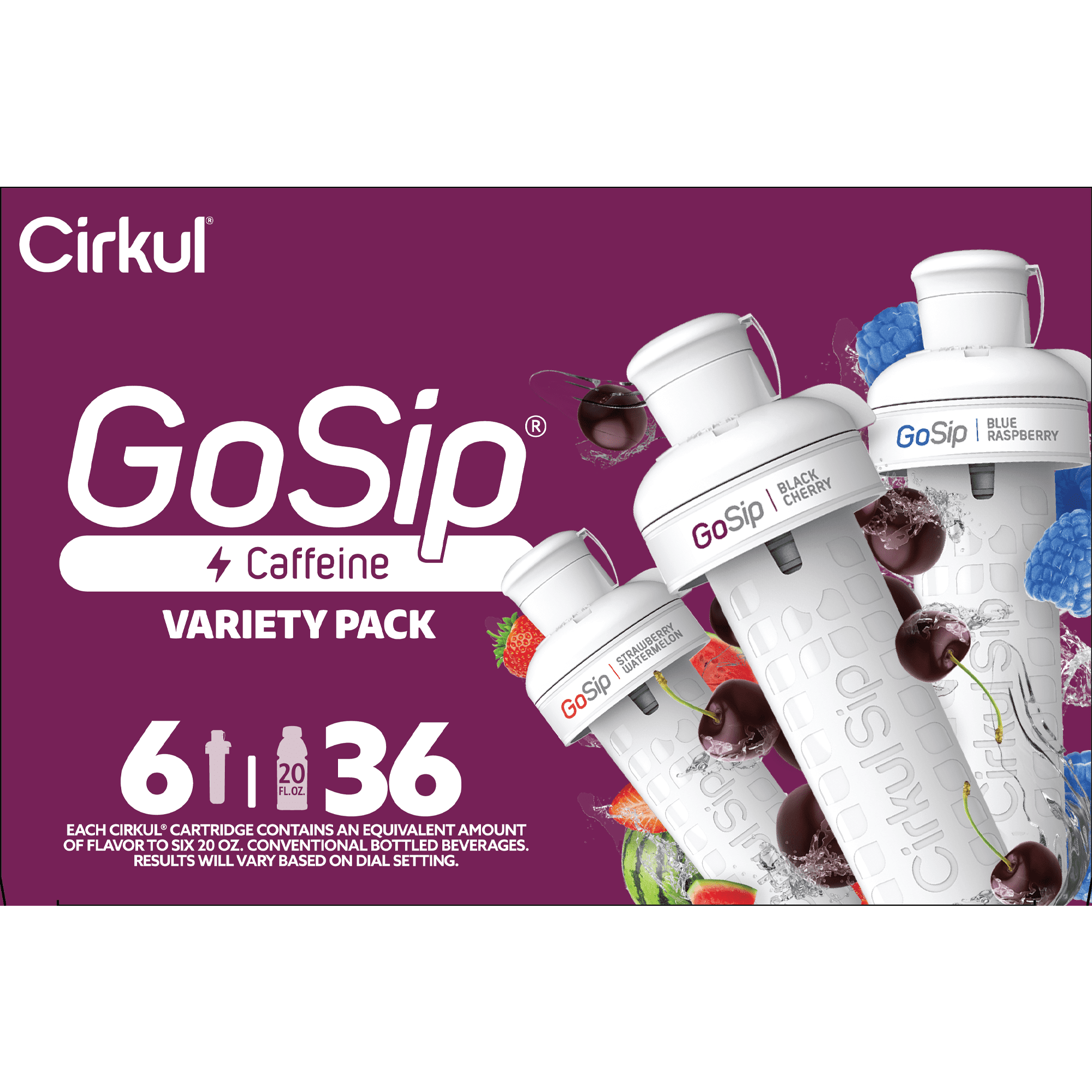 Cirkul GoSip Flavor Cartridge Variety Pack, 6-Pack (2 Blue Raspberry, 2 Black Cherry, 2 Strawberry Watermelon)