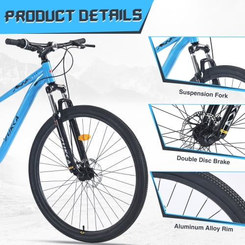 Raistyw 29 inch Mountain Bike for Men and Women, Single Speed Aluminum Frame Disc Brake Bicycle, Front Suspension, Blue