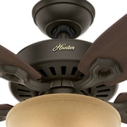 Hunter - Builder Indoor Ceiling Fan With Light, 52-inch, New Bronze, Traditional-style, 3-speed WhisperWind Motor, 53091, for living rooms, bedrooms, home offices, kitchens