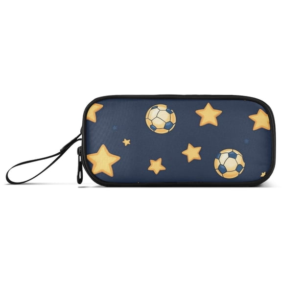 Soccer Balls with Stars Pencil Case Stationary Holder Pen Bag Pencil Pouch Tool Organizer 3 Compartments