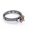 thumbnail image 4 of JeenMata Vintage 1 ct - Princess Cut Champagne Peach created morganite - 3 Stone - Engagement Ring - 18K Black Gold over Silver, 4 of 6