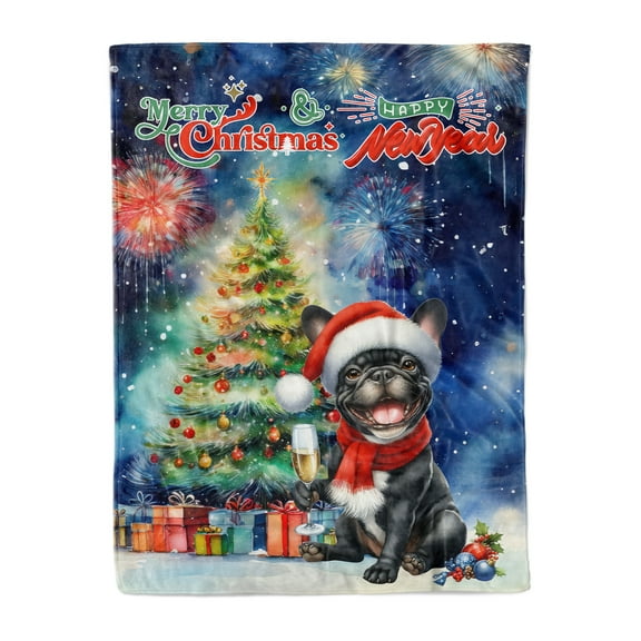 Merry Christmas and Happy New Year Santa French Bulldog Holiday Xmas Winter 2025 Cozy Fleece Blanket Dog Lover Gifts Warm Soft Throw Blanket - 00024