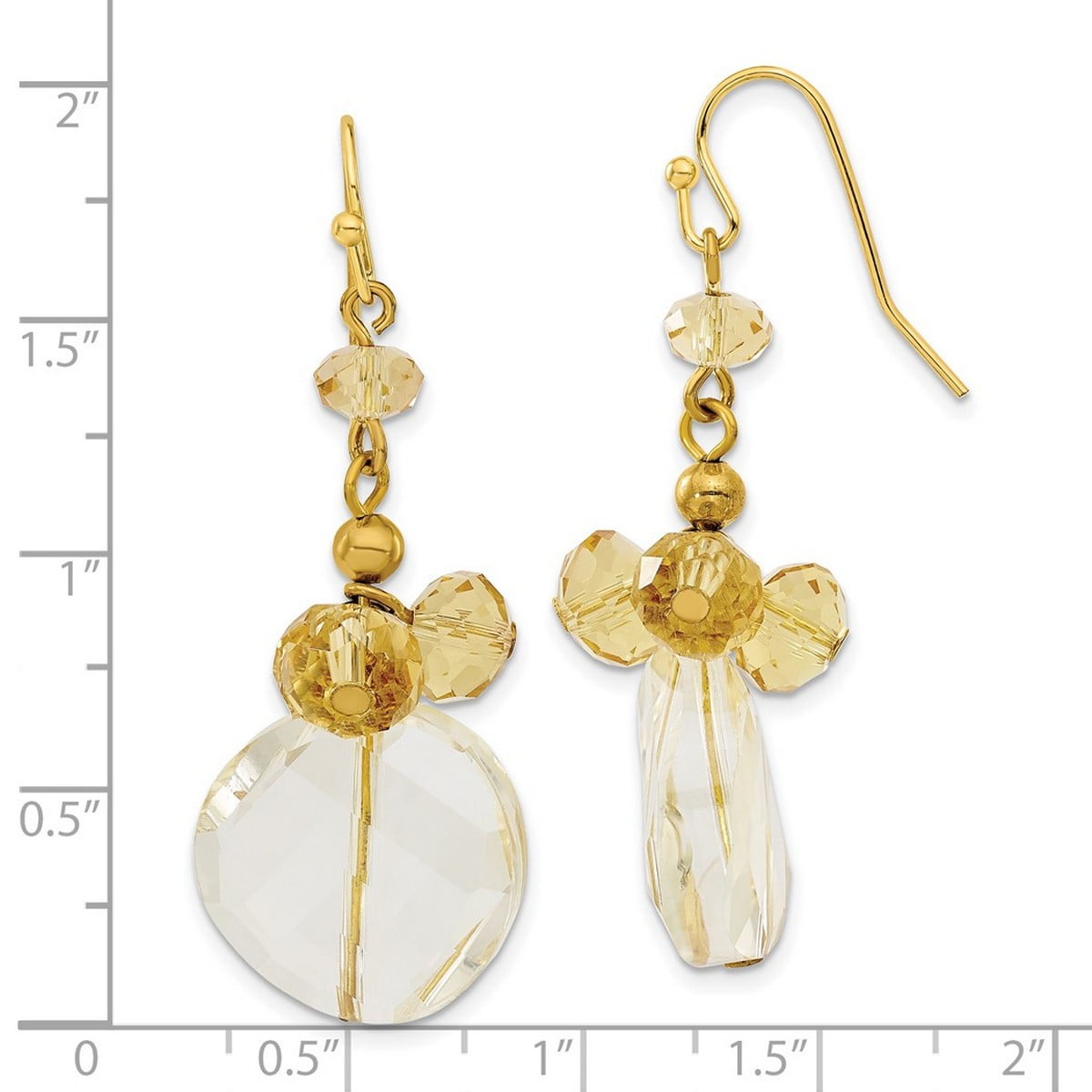 Gold-tone Shepherd hook Yellow Crystal Round Drop Earrings 47x18mm Wide Dangle Earring for Women