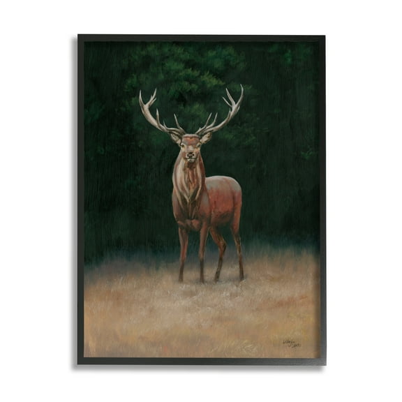Stupell Industries Deer in Forest Clearing Animals & Insects Painting Black Framed Art Print Wall Art, 11 x 14