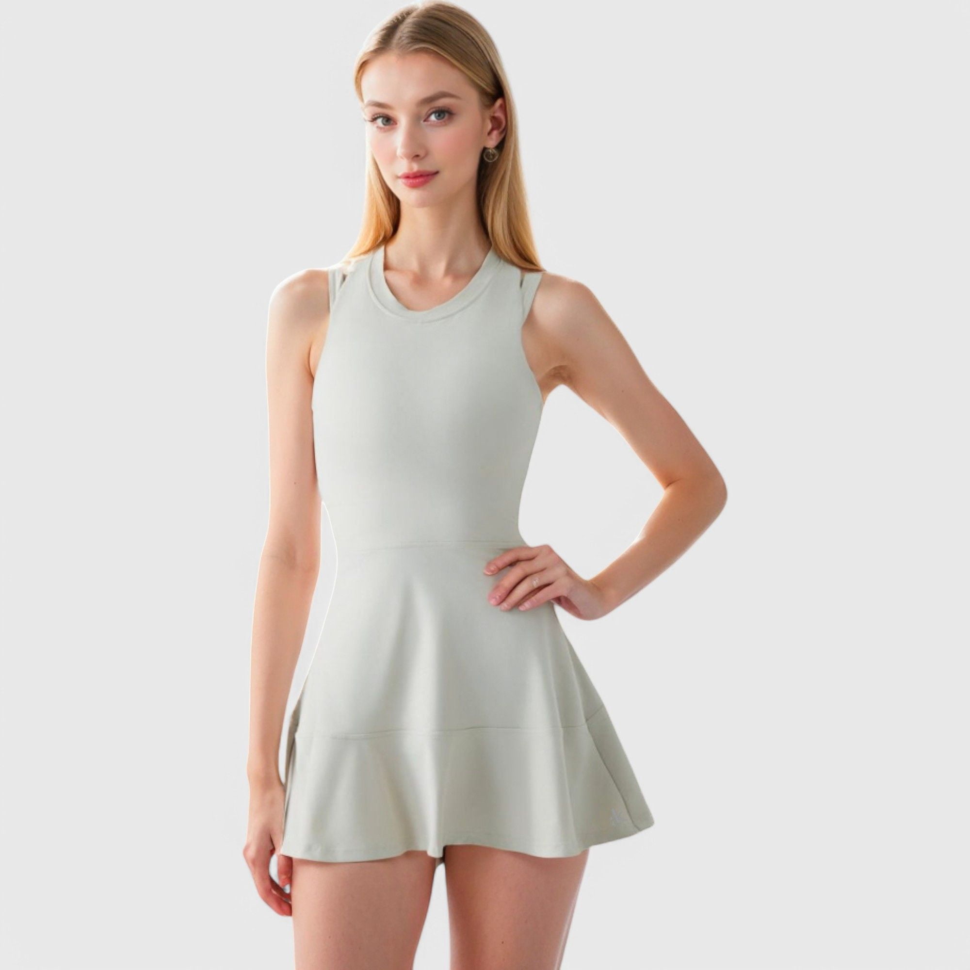 Women's Racerback Flowy Athletic Dress with Built-In Shorts - Medium, Off White