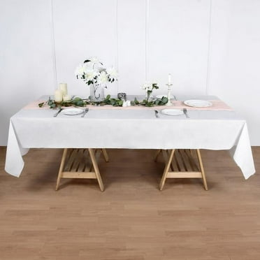 BalsaCircle White 50" x 108" Disposable Airlaid Paper Rectangle Tablecloth Reception