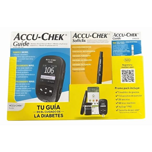 Kit Glucómetro Accu Chek Guide + Dispositivo de Punción Softclix + 50 Tiras Reactivas
