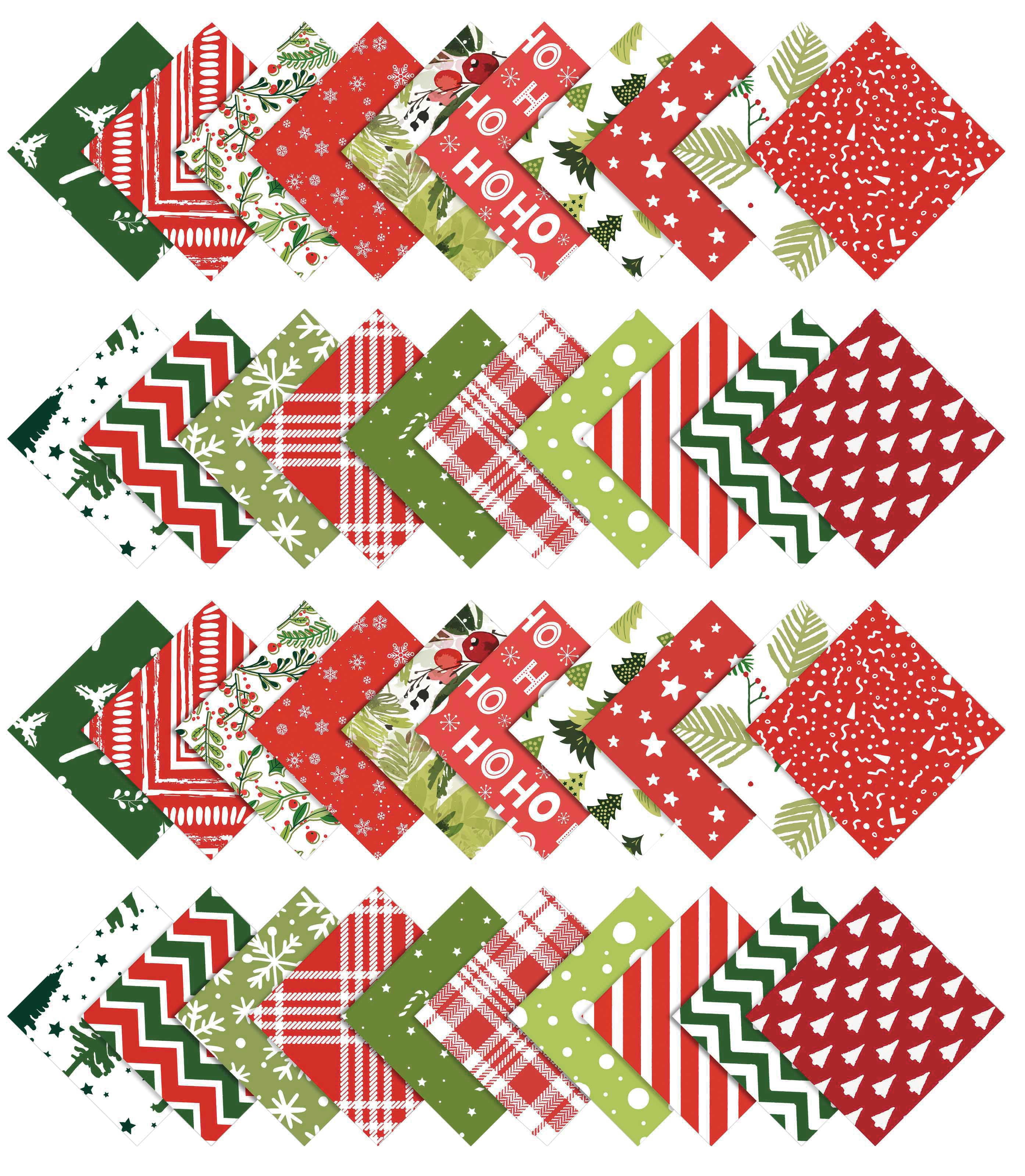 Soimoi Precut 10-inch Christmas Prints Cotton Fabric Bundle Quilting Squares Charm Pack DIY Patchwork Sewing Craft- Red & Green