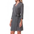 thumbnail image 3 of JWD Womens Waffle Wrap Robe V Neck Tie Waist 3/4 Sleeve Lounge Nightgown Soft Sleepwear Dark Gray 2XL, 3 of 6