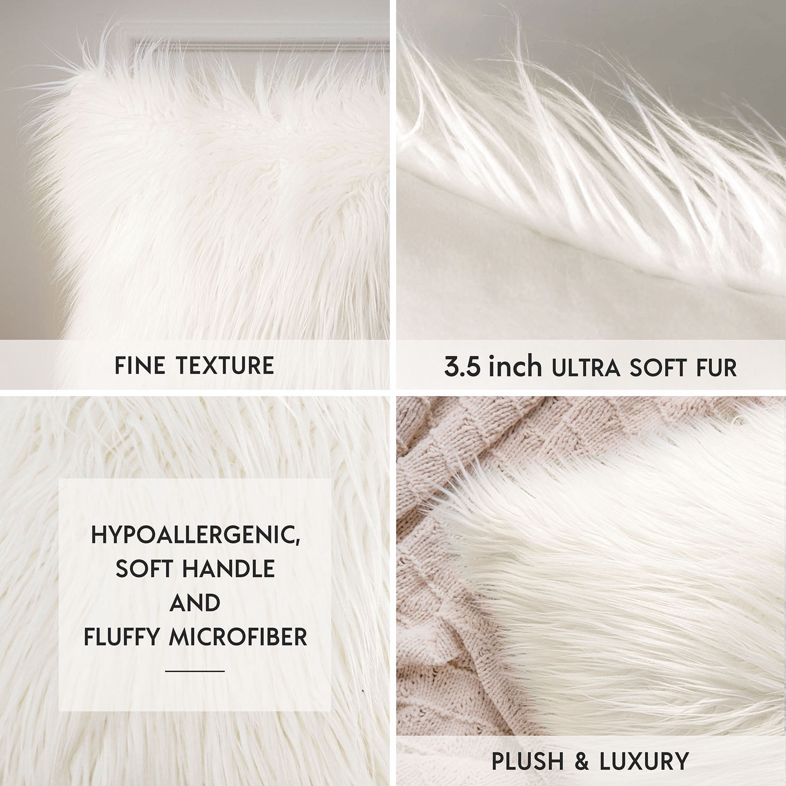 Phantoscope 18" x 18" 2-Pack Faux Fur Decorative Throw Pillows, Plush Cushions with Inserts for Couch, Bed, Chair, Off White