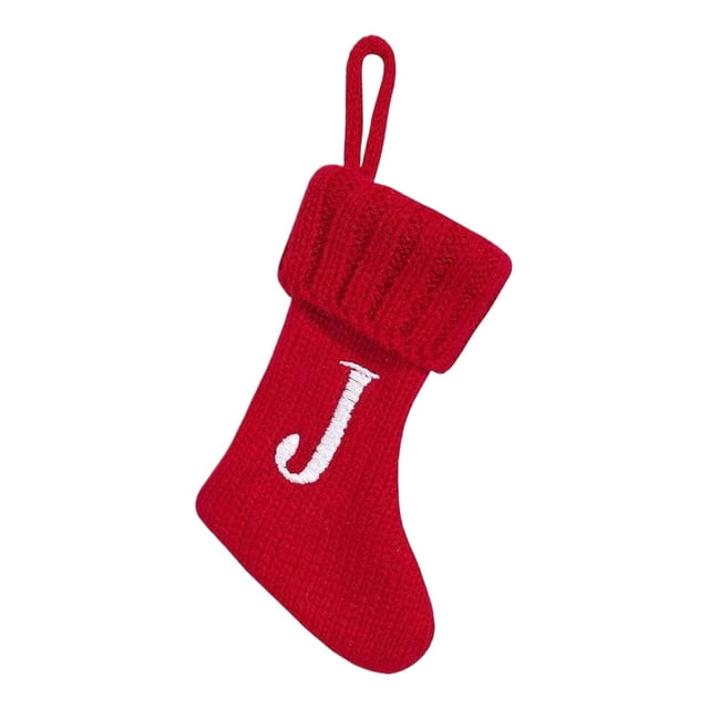 kjfeif 2026 Nouvelles Bas de Noël Brodés en Tricot avec Initiales, Bas de Noël Personnalisés Rouges, Bas de Noël pour Cheminée, Décoration de Sapin de Noël