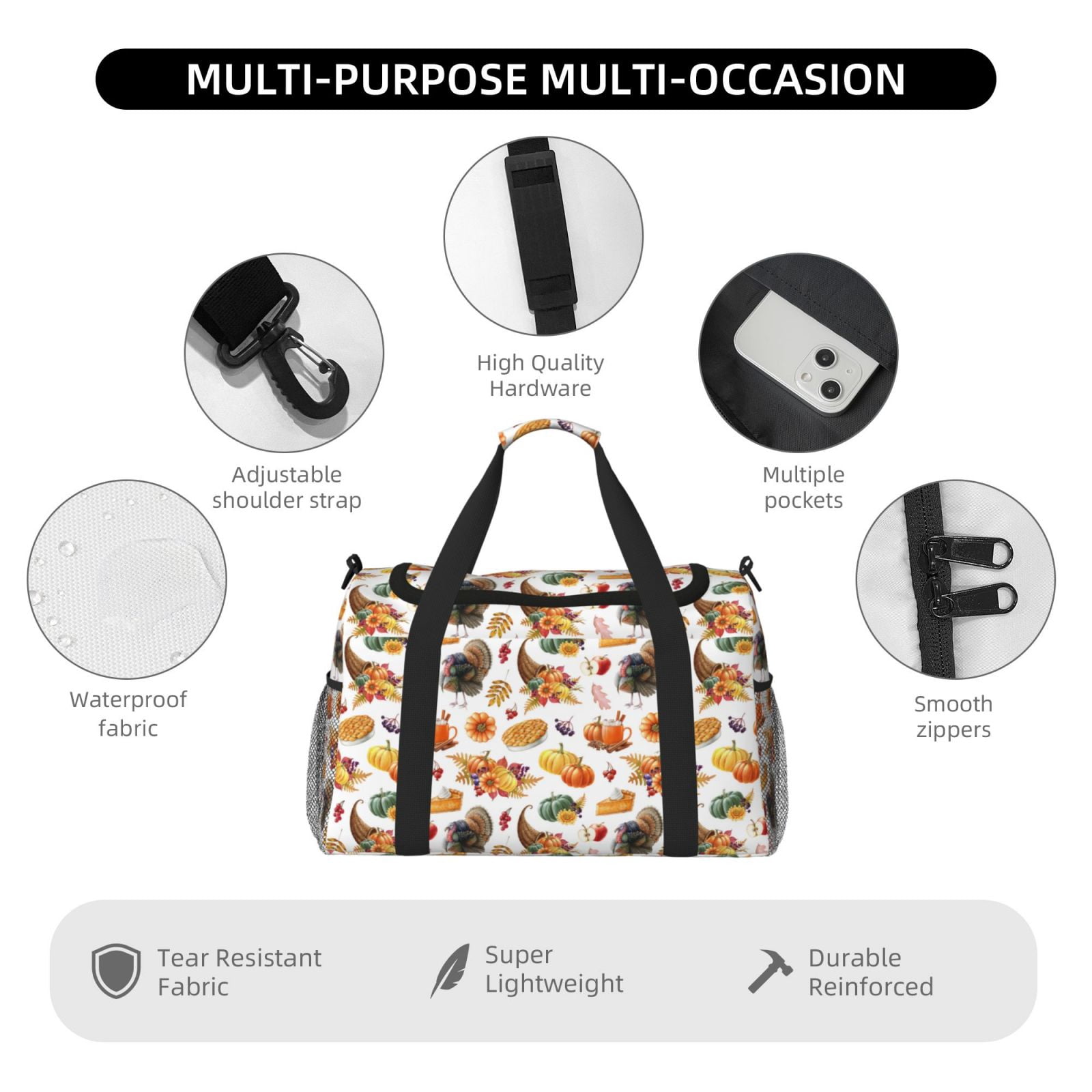 Fuzoiu Thanksgiving Turkeys 1 Print Travel Duffle Bag,Carry On Tote Bags,Duffel Bag,Sport Gym Bag, Hospital Bag for Labor and Delivery, Overnight Bag,Luggage Bag