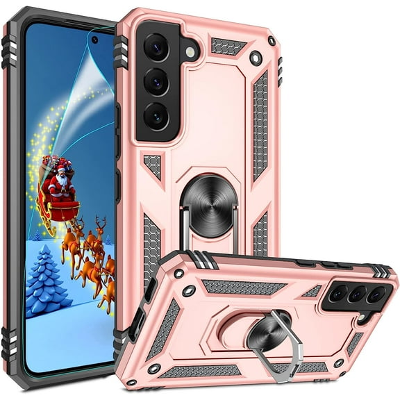 Galaxy S22 Case, Samsung S22 Case, [Military-Grade] Magnetic Ring Holder Kickstand Shockproof Protective Phone Case for Samsung Galaxy S22, Rose Gold