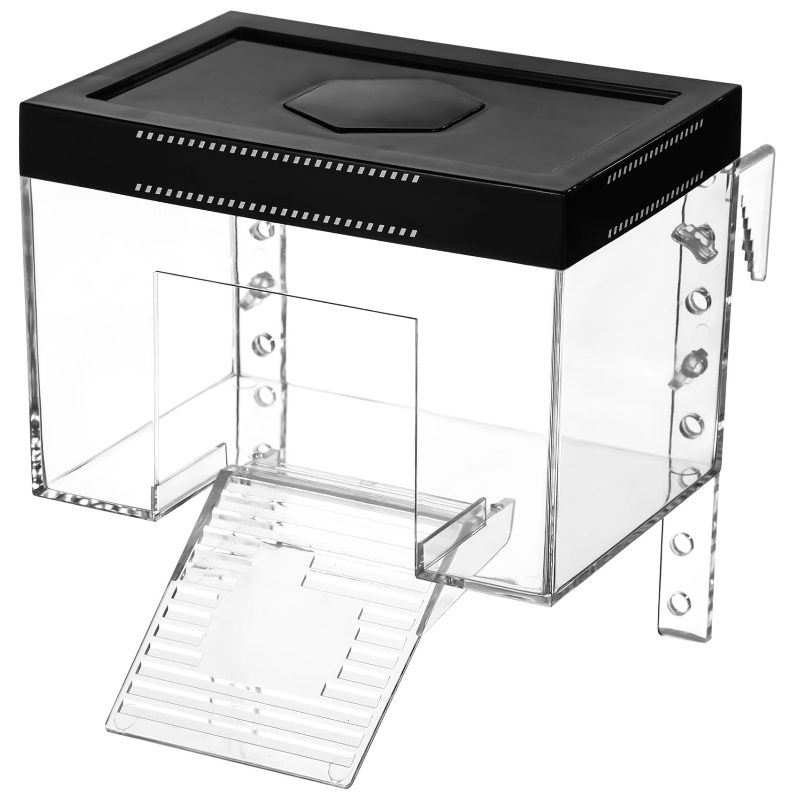 Tortoise Sunshine Warm Room, Elevated Transparent Turtle Basking Platform with Ramp & Lid, Adjustable Height, Small Turtle Habitat with Reserved Hole for Hex Basking Lamp