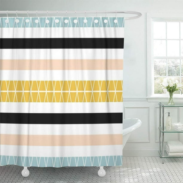 Cynlon Striped Black Blue Yellow Peach, Black White And Blue Shower Curtain