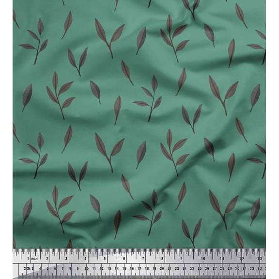 Soimoi Green Cotton Duck Fabric Leaves Print Fabric by the Yard 42 Inch Wide