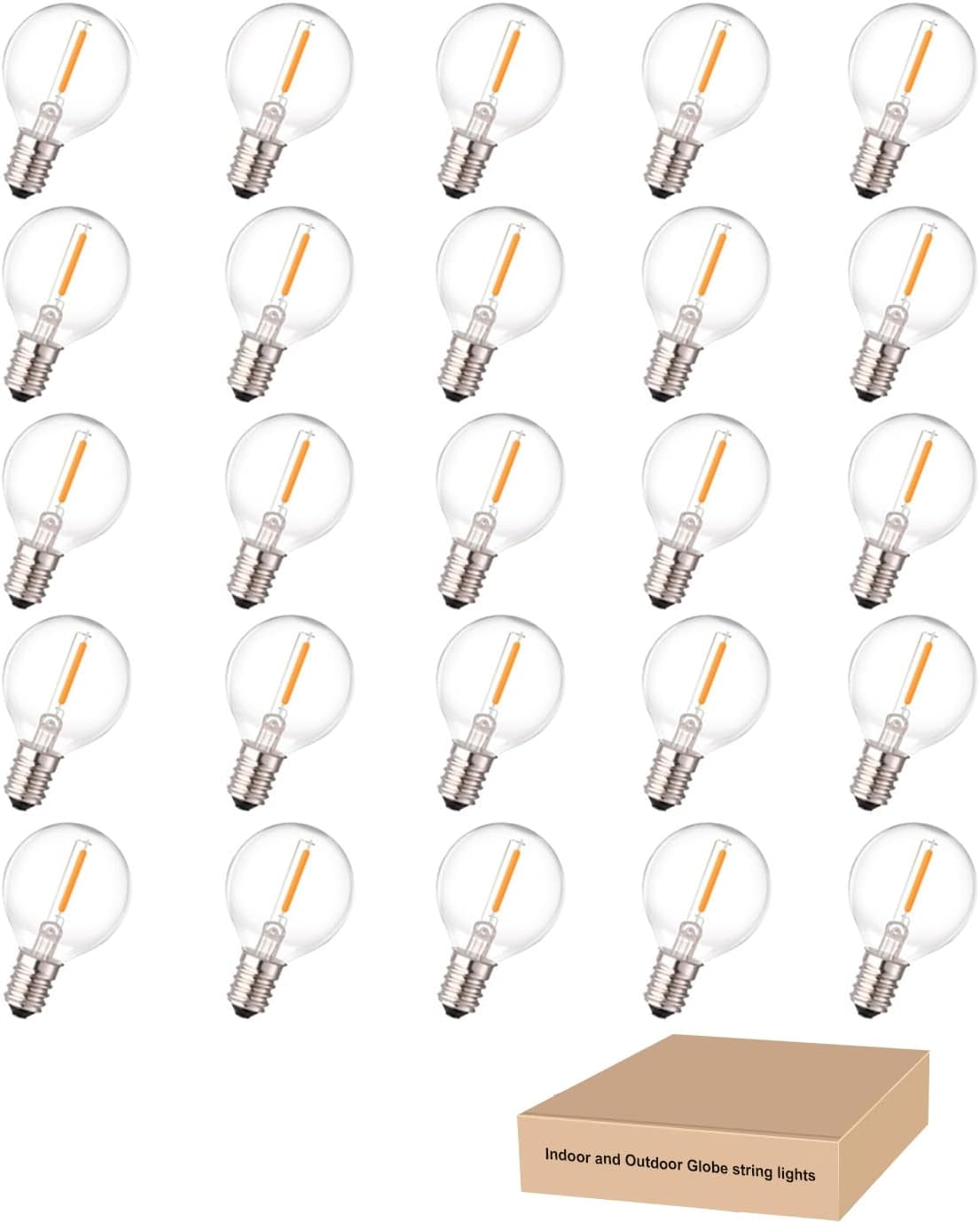 G40 LED Replacement Light Bulbs, 0.6W Shatterproof Globe Bulb, E12 Candelabra Base, 1.5 Inch Dimmable G40 Bulbs for Outdoor String Lights, Patio Decor- Warm White 25 Pack