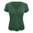 thumbnail image 4 of TYGHBN Women's Short Sleeve V Neck Ribbed Knit Button T Shirts Solid Color Summer Tops T Neck Tops for Women Woman Large Shirt Running Tops Summer Tee Shirts Women Small Long Sleeve Shirt Medium T, 4 of 4