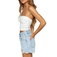 thumbnail image 6 of Coduop Women Twist Front Knitted Tube Top Strapless Solid Ruched Rib-Knit Crop, 6 of 8
