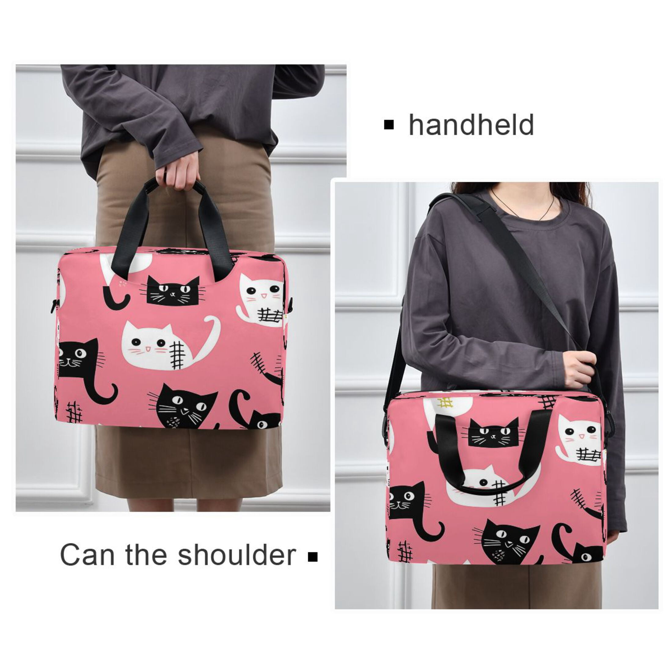 16" Laptop Tote Bag Laptop Sleeve Case Computer Briefcase for Work & Travel Black and White Cats