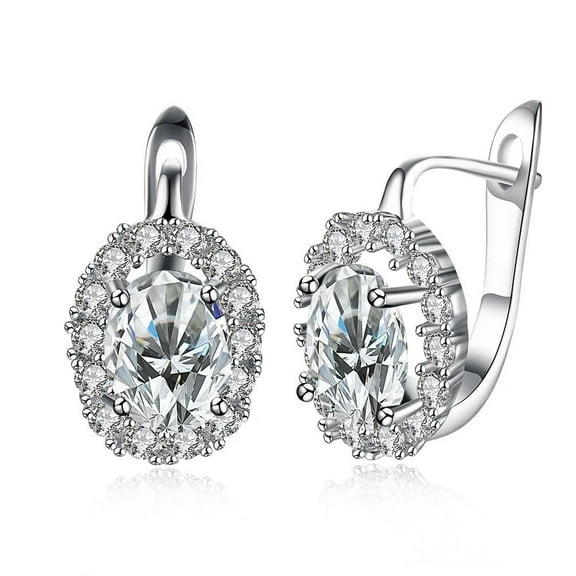 Platinum Plated Earrings Hoop Huggies Aaa Zircon Latch Back Clasp L583