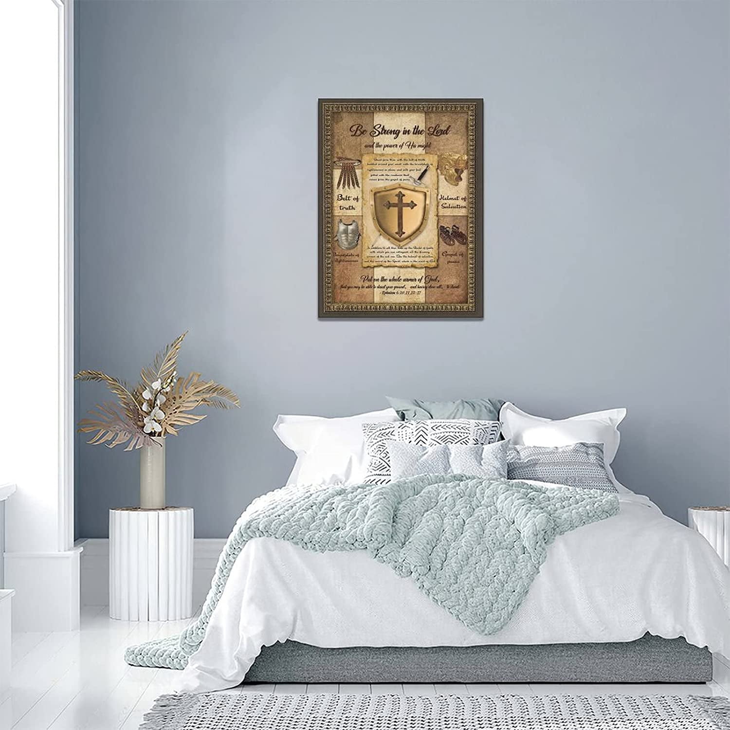 Christian Wall Art Christian Bible Verse Pictures Wall Decor Vintage Sword of Spirit Painting Inspirational Scripture Canvas Prints Religious Artwork Framed Home Bedroom Living Room Decor 12"x16"