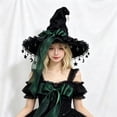 thumbnail image 4 of WCJM Pointed Gothic Witch Hat with Ruffled Lace Trim Wide Brim Halloween Cap for Themed Costume Events Dark Fantasy Photoshoots and Festival, 4 of 5