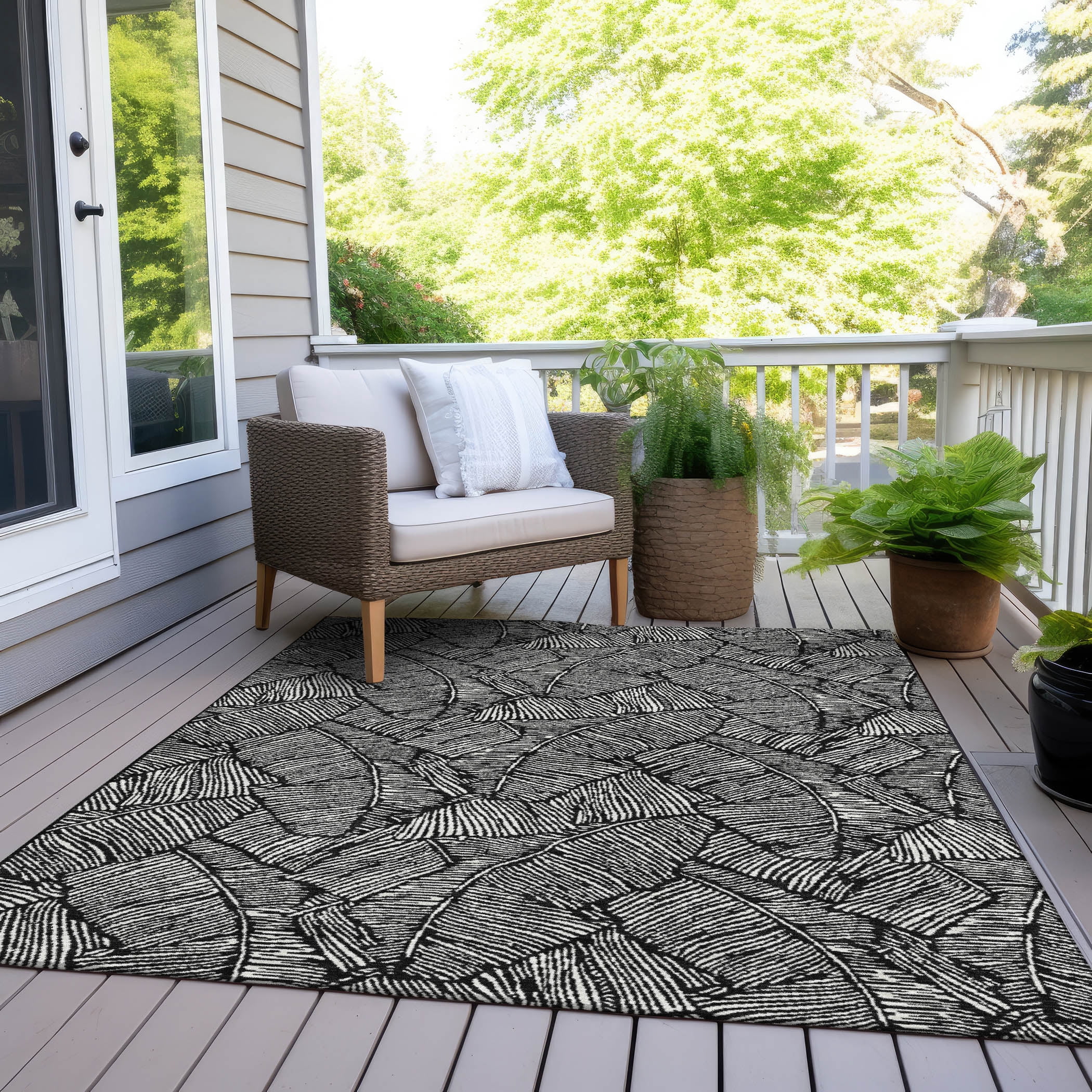 Addison Rugs Chantille Indoor/Outdoor Transitional Floral Black Washable Rectangle Rug, 9' x 12'