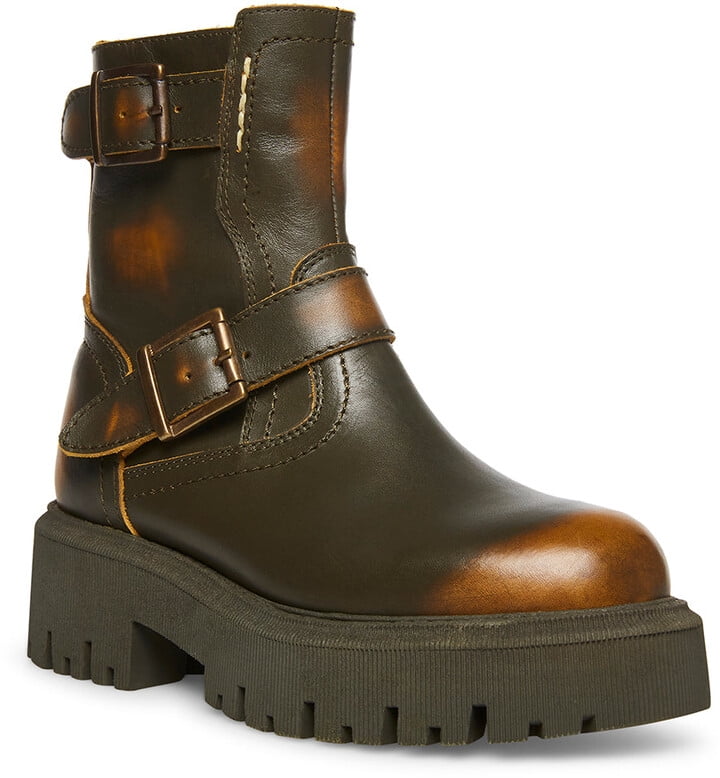 Steve Madden Excursion Brown Distressed Buckle Strap Round Toe