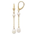 thumbnail image 4 of 14K Yellow Gold 5-7mm White Rice Freshwater Cultured Pearl Leverback Dangle Earrings, 4 of 7
