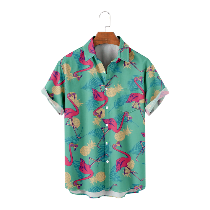 MLFU Mens Kids Button Up Flamingo Shirts Short Sleeve Funny Lapel Print ...