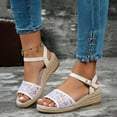 thumbnail image 3 of Sandals for Women 2026 Comfortable Wedge Platform Braided Espadrilles Ankle Strap Open Toe Heels Beach Slip on Summer Shoes D-White Size 7.5, 3 of 5
