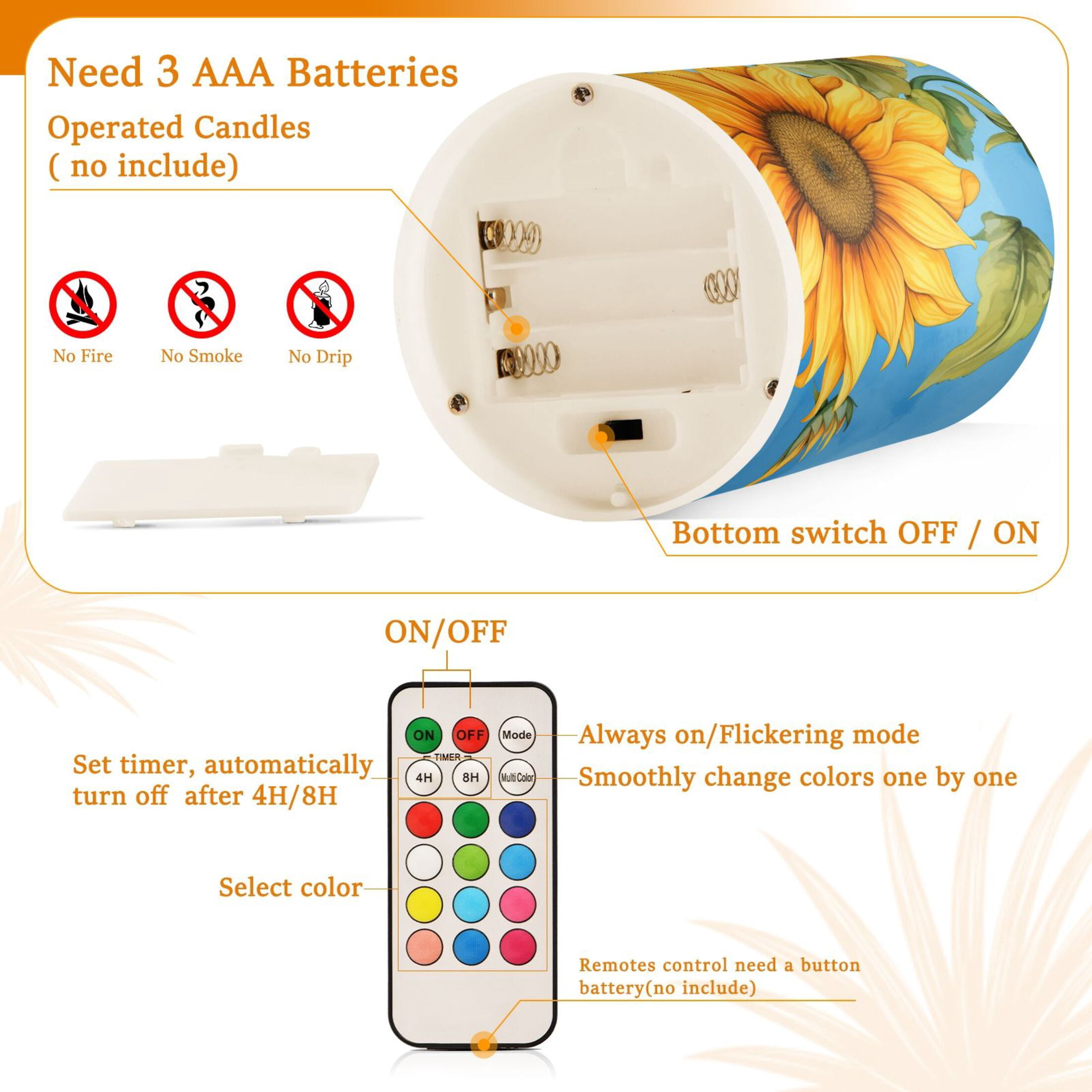 Sunflowers Bouquet Flameless Candles with Remote Timer LED Battery Operated Flickering Candle Light for Festival Wedding Home Party
