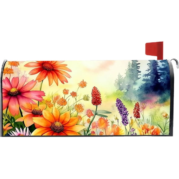 Flower Mailbox Cover Wrap Waterproof Mailbox Covers Colorful Floral Pattern Standard Size 21 x 18 Inch Polyester Post Letter Box Decoration