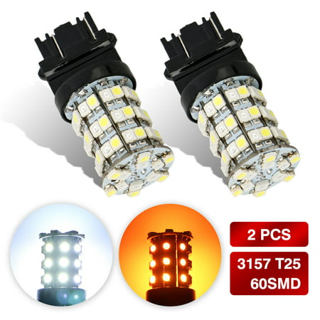 TSV 3157 T25 LED Bulb Amber/White 2-In-1, 9-30V  3000-6000K Super Bright 3156 3057 3056 4057 60-SMD LED Lamps, Work as DRL, Turn Signal Blinker Side Marker