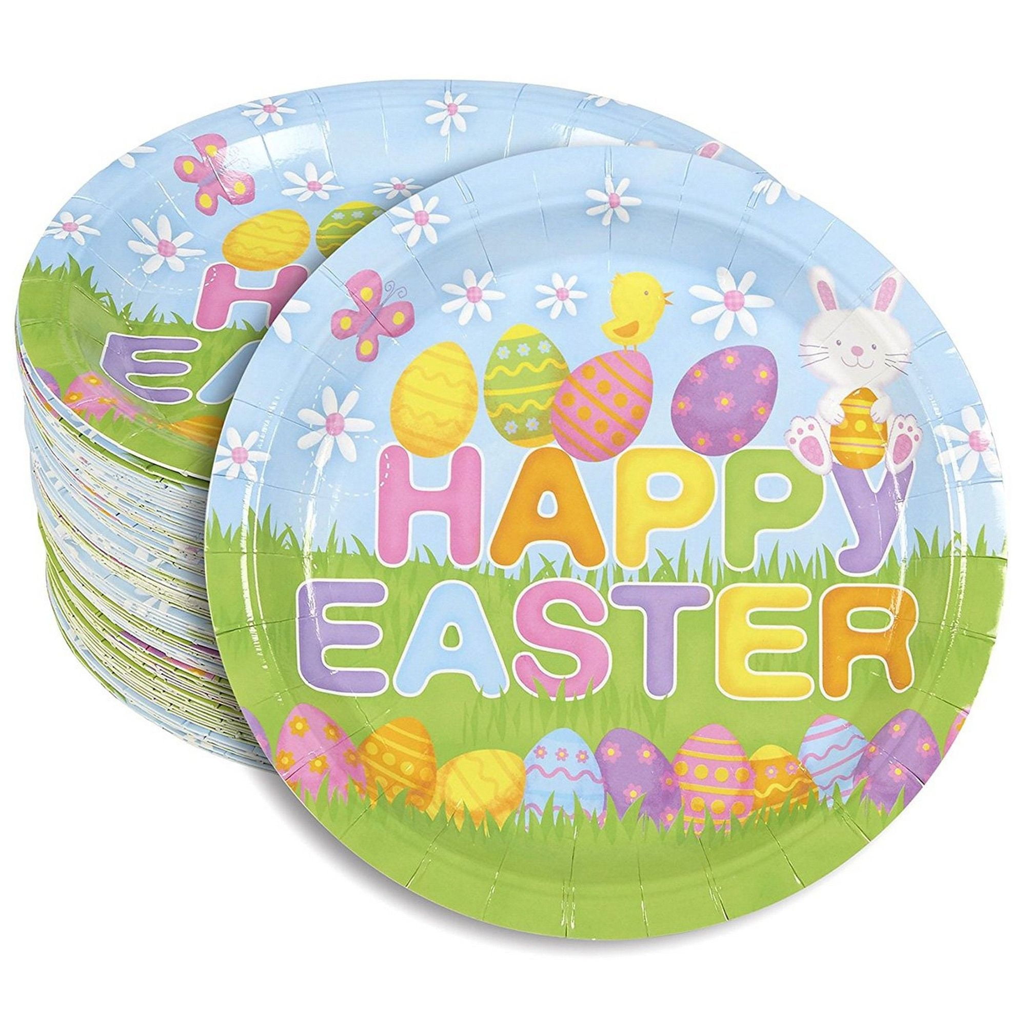 Easter Disposable Plates Set 80Pack Easter Party Supplies Happy
