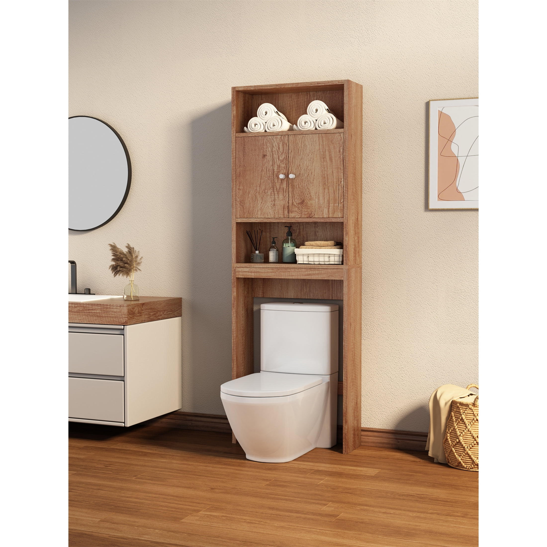 Pouseayar Home Bathroom Shelf overtheToilet Storage Brown