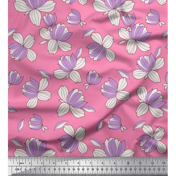 Soimoi Cotton Cambric Fabric Petals Floral Printed Fabric 1 Yard 56 Inch Wide