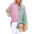 thumbnail image 4 of Sonducket Abrigo de mujer Botón de bloque de color Camisa cálida Otoño Invierno Solapa de pana Prendas para la parte del cuerpo rosa gris XL, 4 of 6