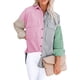 thumbnail image 4 of Sonducket Abrigo de mujer Botón de bloque de color Camisa cálida Otoño Invierno Solapa de pana Prendas para la parte del cuerpo rosa gris 3XL, 4 of 6