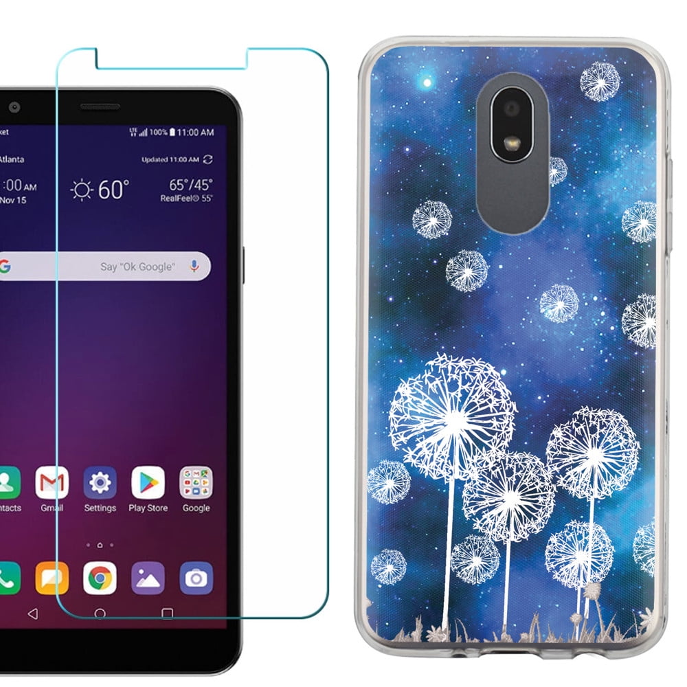 For LG Journey LTE Case, Slim-Fit TPU Protective Phone Case with Tempered Glass Screen Protector, by OneToughShield ® - Dandelion Stars