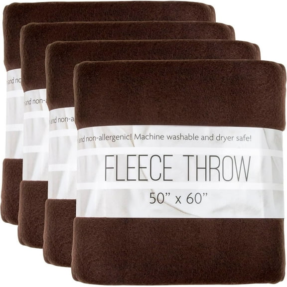 (24 Pack) Bulk Fleece Throw Blankets for Wedding Favors, Homeless Women, Men, Homes, Bed, Sofa, Couch, Office, Pet Blankets, Travel | Soft Warm Lightweight Throw Blankets in Bulk (Brown)
