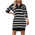 thumbnail image 2 of Up to 35% off Ndbuld Womens Long Sleeve Fall Dresses Ladies New V-neck Long Sleeve Sweater Striped Loose Casual Knitted Dress,Black,S, 2 of 7