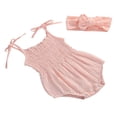 thumbnail image 2 of Baby Girls Summer Romper with Hair Band Solid Color Sling Shoulder Tie Outfit, 2 of 8