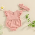 thumbnail image 3 of Bagilaanoe Newborn Baby Girl Summer Rompers Flower Embroidery Fly Sleeve Bodysuits + Headband 3M 6M 9M 12M Infant Summer One Piece Jumpsuit, 3 of 8