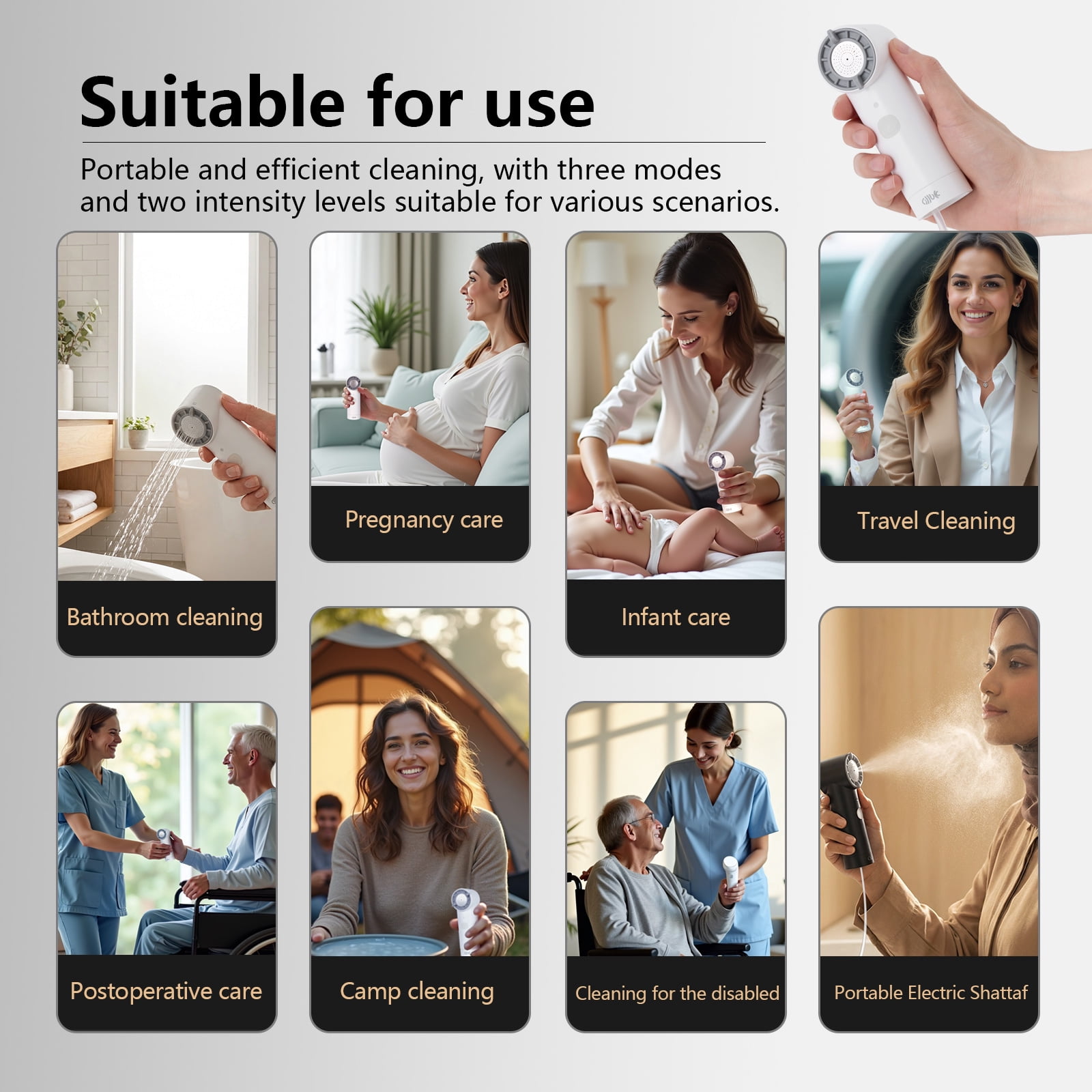Portable Electric Travel Bidet 3 Modes, Handheld Shattaf with 500ml Bottle & 1.5m Long Hose, Rechargeable Personal Hygiene Kit for Travel, Camping, Wudu &MaternityCare & Elderly