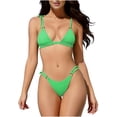thumbnail image 3 of Babcutegg Women's Solid Color Lace Up Bikini Set 2 Piece Casual Fashion Swimsuit Bathing Suit Green Size XL, 3 of 8